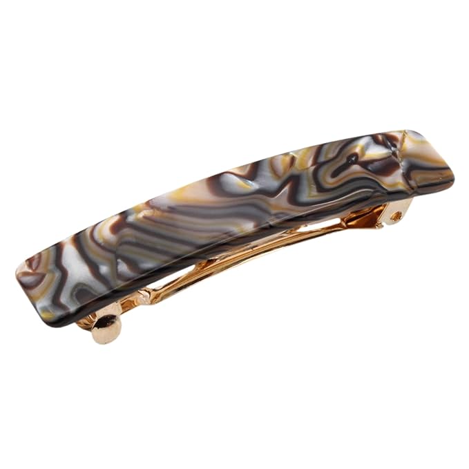 French Amie Small 2 1/4 inch Celluloid Handmade Hair Barrette No Slip Grip Durable Styling Women Hair Accessories Hair Clip for Girls, Made in France(Onyx Silver Grey)