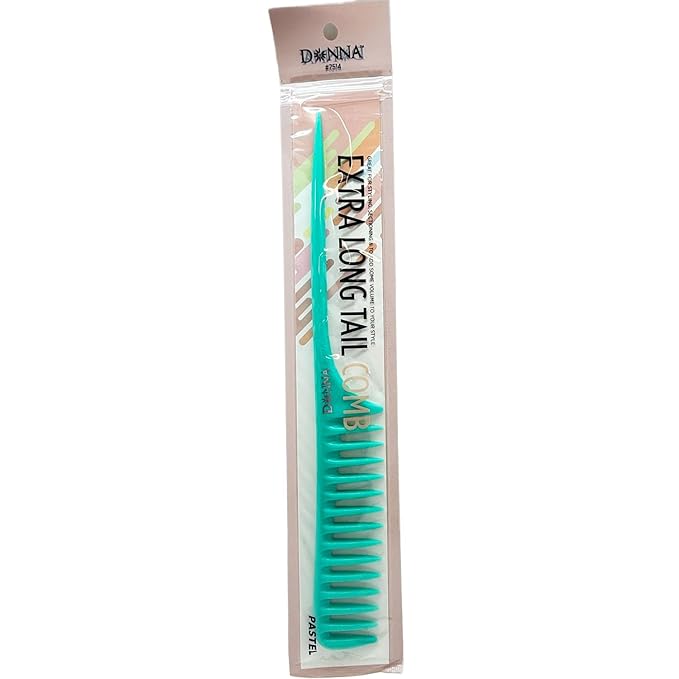 DONNA Extra Long Tail Comb – Wide Tooth Styling Comb with Long Handle for Parting, Sectioning & Braiding – Anti-Static Pastel Hair Comb for Natural & Curly Hair (GREEN)