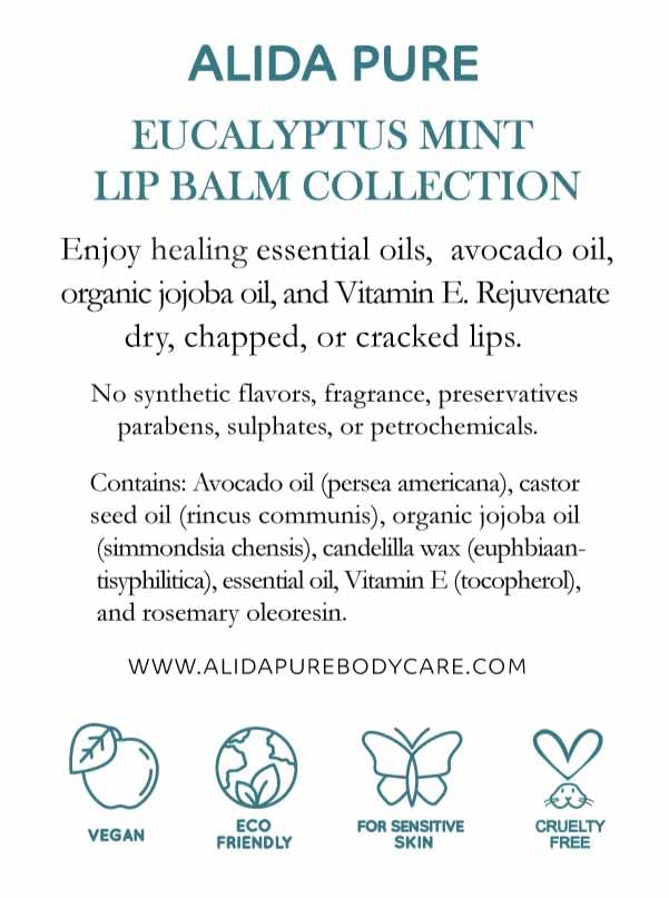 Eucalyptus Mint Lip Balm Collection, Vegan Lip Balm Set, Beeswax Free, with Avocado Oil, Organic Jojoba Oil, and Vitamin E, Natural Moisturizer for Dry, Chapped Lips, 3 Tube Set