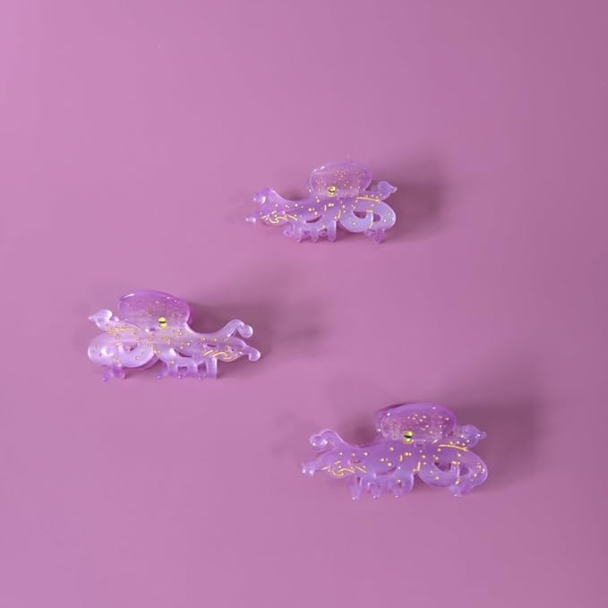Cute Purple Octopus Hair Clips,Novelty Acetate Ocean Octopus Claw Clip,Pack of 2