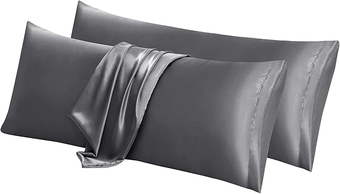 Aormenzy Satin Body Pillow Cover Set of 2, 20x54 Inches Dark Grey Case for Adults, Silky Soft & Cooling Pillowcase With Envelope Closure