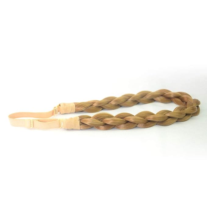 DIGUAN Chubby Narrow Synthetic Hair Braided Headband Classic Chunky Plaited Braids Elastic Stretch Hairpiece Women Girl Beauty accessory, 58g (Golden Blonde)