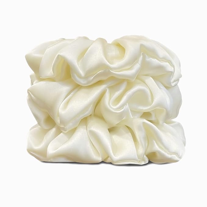 Suncdelv Silk,100% Silk Scrunchies for Hair,22 Momme Hair Ties for Anti-Crease & Breakage,Natural Women Hair Accessories，Fashion Hairbands 3PCS（White)