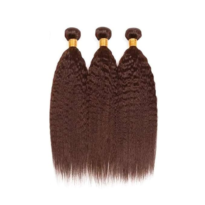 Brown Kinky Straight Bundles Color 4 Human Hair Bundle Brazilian Virgin Remy Hair 3 Bundles 14 16 18 Inch Niegmeag Double Weft Soft and Silky Color 4 Yaki Straight Bundle Hair Weave 300g