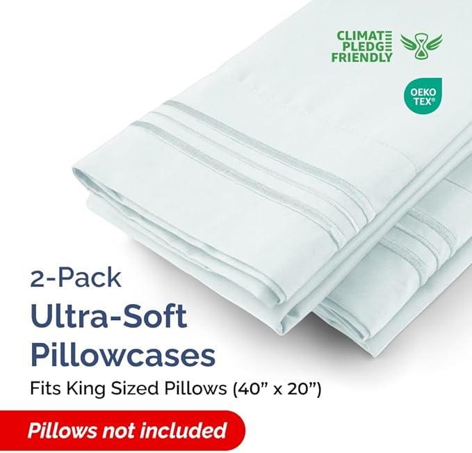 King Pillow Cases Set of 2 - Ultra Soft Hotel Quality Pillowcase Covers - Comfy, Cozy & Wrinkle Free - Shrinkage, Stain and Fade Resistant - Machine Washable Pillow Protectors - 2 Piece Set - Ice Blue