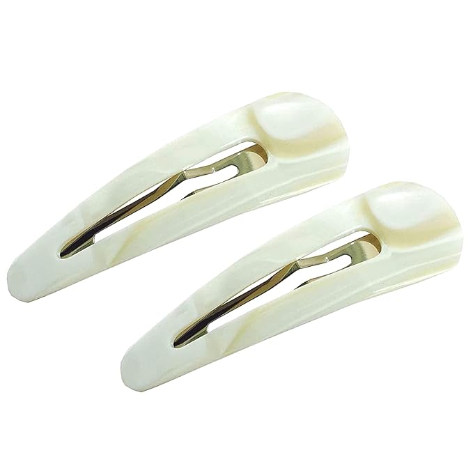 French Amie Clic Clac Ivory Large 2 3/4" Cellulose Handmade in France Set of 2 Snap Hair Pin Clips for Women and Girls