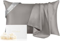 THXSILK 100% Mulberry Silk Pillowcase for Hair and Skin, Grade 6A+ Natural Silk Pillow Cover with Hidden Zipper, Soft Breathable Smooth Organic Silk Pillowcase(Grey, Queen Size 20"x30")