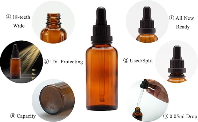 YIZHAO Amber Glass Dropper Bottle 2oz, Tincture Bottles with Glass Dropper, for Essential Oils, Aromatherapy, Cosmetic, Laboratory, Pharmacy, Liquids, Travel –12 Pcs