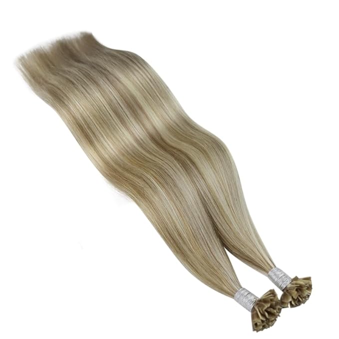 YoungSee K Tip Hair Extensions Real Human Hair Light Brown K Tip Extensions for Women Light Brown Highlight Blonde Hair Extensions K Tip 22in Ktip Hair Extensions Remy Human Hair Straight 50s/50g