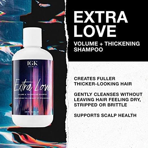 IGK EXTRA LOVE Volume & Thickening Shampoo and Conditioner Set | Lightweight + Supports Scalp + Balance Oil | Vegan + Cruelty Free | 8 Oz