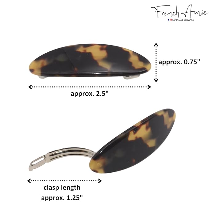French Amie Oval Mini Silver Grey Onyx Tokyo Ivory Set of 3 Handmade Celluloid Hair Clip Barrette for Girls (2.5 inch)