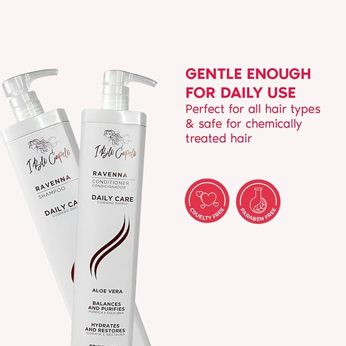 I Belli Capelli Ravenna Aloe Vera Shampoo & Conditioner Set – Sulfate & Paraben-Free, Deep Moisture, Breakage Reduction for Dry, Damaged & All Hair Types, 2×1L (33.8 fl oz each)