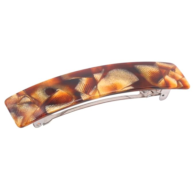 French Amie Oblong Handmade 3.5" Celluloid Automatic Hair Clip Barrette French Hair Clip for Girls Strong Hold Hair Clips for Women No Slip Durable Paris Hair Accessories, Made in France (Caramel)