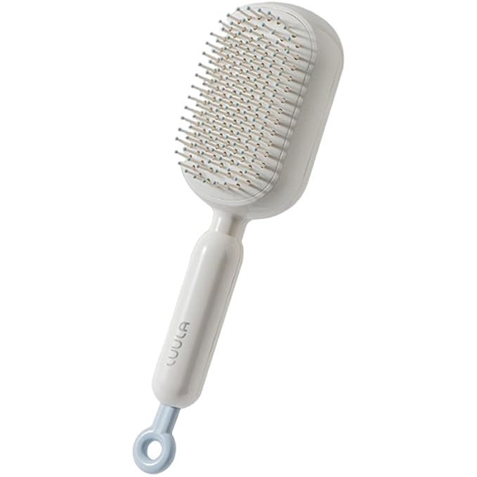 Retractable Cushion Massage Comb for Wet & Dry Hair, Anti-Static Self Cleaning Hair Brush for All Hair Types, Soft Bristles, Easy Eliminates Knots, Detangling Hairbrush for Women Men (White)