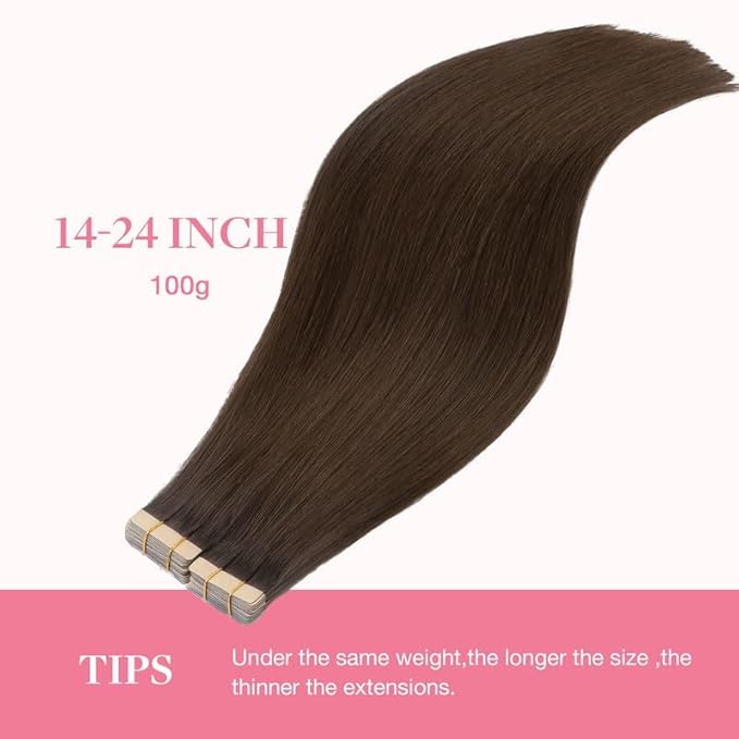 GOO GOO Tape in Hair Extensions Human Hair, 4A Chocolate Brown, 20inch 100g 40pcs, Skin Weft Seamless Invisible, Silky Straight with Thick Ends, Remy Human Hair