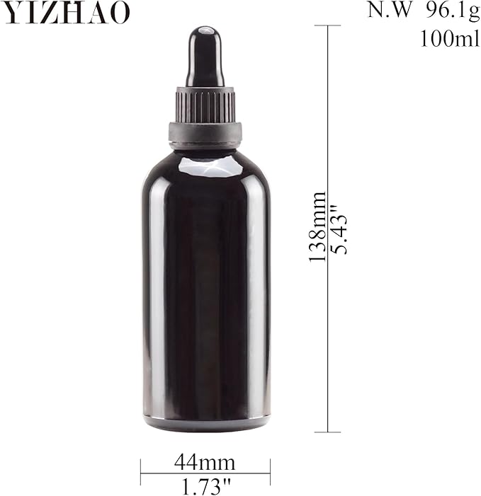 YIZHAO Black Glass Dropper Bottle 4oz, Tincture Bottles with Glass Dropper, for Essential Oils, Aromatherapy, Cosmetic, Laboratory, Pharmacy, Liquids, Travel –4 Pcs