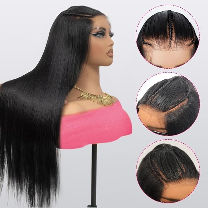 250 Density HD Lace Front Human Hair Wigs For Black Women 15A Grade Bleach Knots Glueless Wear and Go 9X6 Pre Braided Wig 9x6 Straight Lace Frontal Wigs Human Hair Pre Plucked Pre Cut 26inch