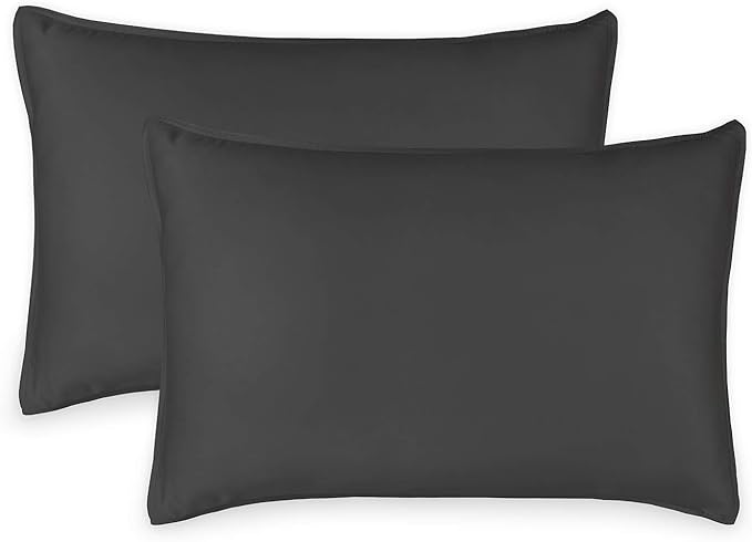 Queen Pillowcases by Pure Bamboo, Genuine 100% Organic Viscose Derived from Bamboo, Luxuriously Soft & Cooling, Double Stitching, Envelope Closure (2 Queen Pillowcases, Charcoal)