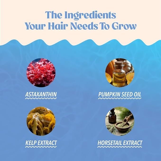 Akasha Superfoods Grow Hair & Beauty Gummies, Supplement with Zinc, Vitamin E, Astaxanthin, Kelp, & Pumpkin Seed, Plant Based Gummies for Women & Men, Gluten Free, Vegan, American Made, 60 Count