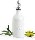 Sweejar 16 Oz Ceramic Olive Oil Dispenser Bottle, Oil Dispenser for Kitchen with Gravity Spout, Relief Opaque Oil Container for Evoo, Avocado Oil, Vinegar, Soy Sauce, 1 Pack(White, Silver Spout)