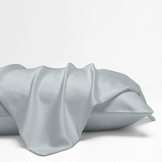 NTBAY Zippered Satin Pillow Cases for Hair and Skin, Luxury Queen Hidden Zipper Pillowcases Set of 2, 20x30 Inches, Grey