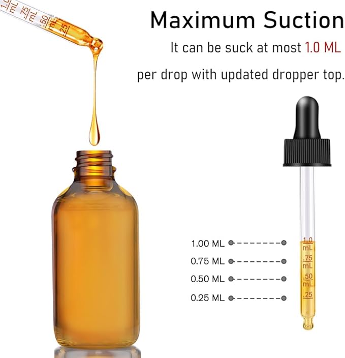Bumobum Dropper Bottle 2 oz, 2 pack Amber Glass Eye Dropper Bottles with Labels and Funnel, Tincture Bottle with Measured Dropper - Leakproof Essential Oils Bottles for Health, Personal Care & Beauty