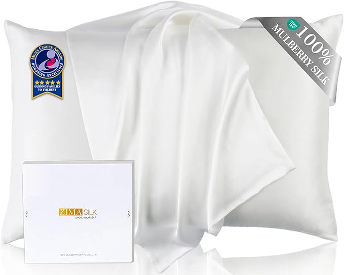 ZIMASILK Upgraded 100% 6A Grade Pure Mulberry Silk Pillowcase for Hair and Skin Silk Pillow Cases with Reinforced Hidden Zipper, More Soft & Durable, Gift Box (King 20"x36" Ivory)