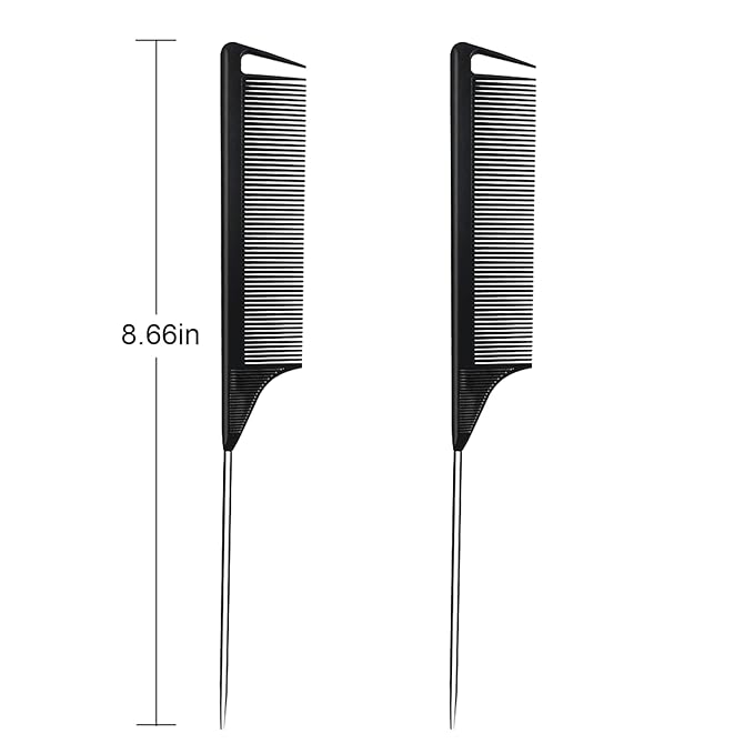 Metal Combs for Women and Girls - 12PCS Parting Combs for Curly, Braiding, Styling Hair (Black)