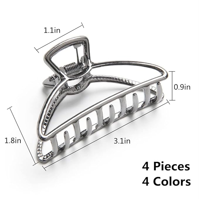 4 Pieces Metal Hair Claw Clips Set, 3 Inches Large Size Hair Catch Barrette Jaw Clamp Half Bun Hairpins for Women, Hair Accessories