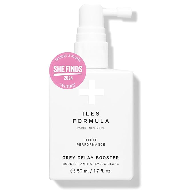 ILES FORMULA Grey Delay Anti Gray Hair Booster – Botanical Leave-In Treatment Spray with Silverfree and Melanogray to Restore Natural Hair Color and Prevent Premature Greying, 1-Month Supply