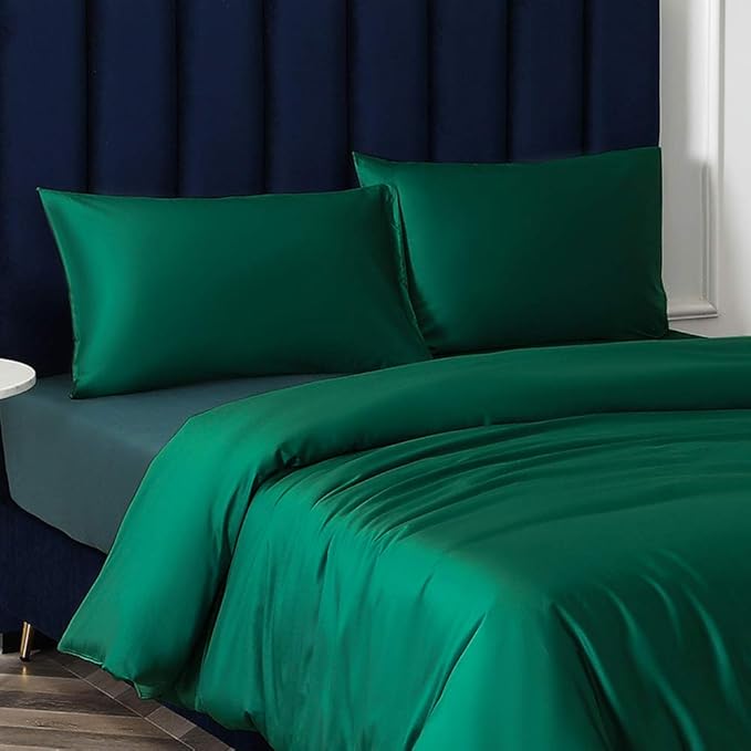 NTBAY Zippered Satin Pillow Cases for Hair and Skin, Luxury Queen Hidden Zipper Pillowcases Set of 2, 20x30 Inches, Dark Green