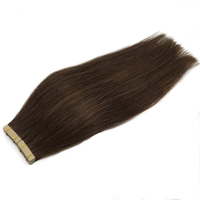 GOO GOO Tape in Hair Extensions Human Hair, 4A Chocolate Brown, 16inch 50g 20pcs, Skin Weft Seamless Invisible, Silky Straight with Thick Ends, Remy Human Hair