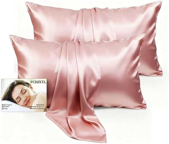 Set of 2 100% Silk Pillow Cases King - 6A Luxury Mulberry Silk Pillowcase for Hair and Skin - Anti-Wrinkle, Cooling & Smooth, Hidden Zipper - Pillowcases for Sleeping Women Girl, Boy, Pink