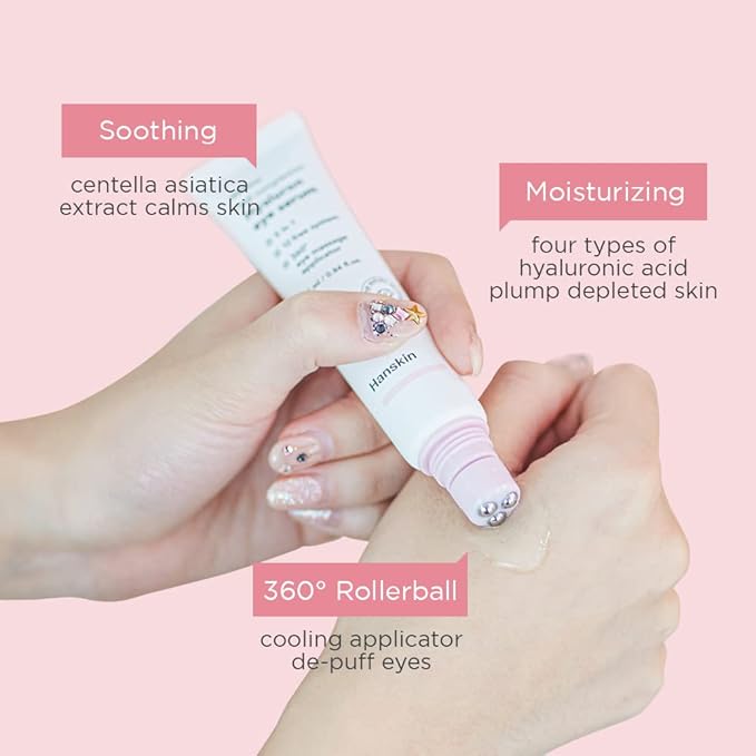 Hanskin Real Complexion Hyaluron Eye Serum, 360° Eye Massage Applicator, De-Puff Moisturize Hydrate [25ml]