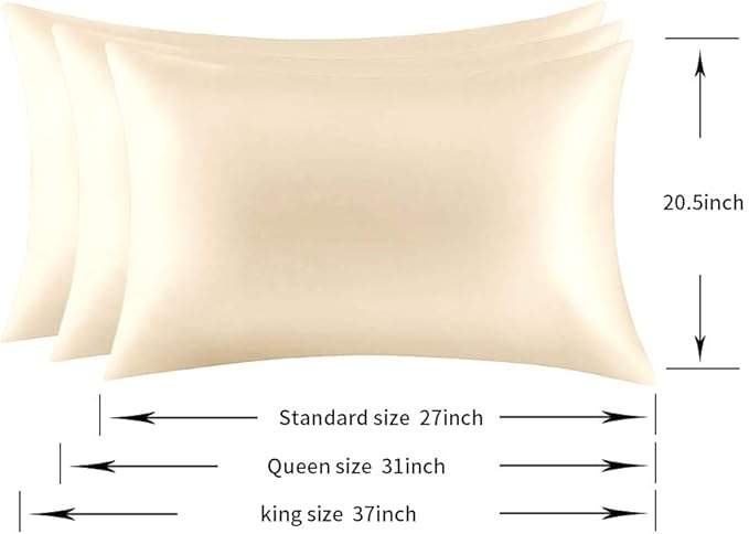 100% Mulberry Silk Pillowcases Set of 2 for Hair and Skin and Super Soft and Breathable Queen Size Nature Silk Pillowcases (Queen, Buff Beige)