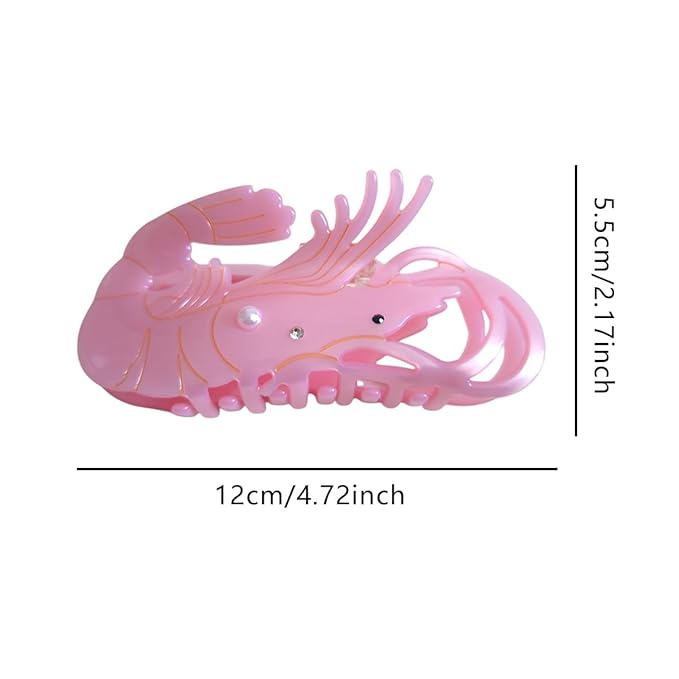 Novelty Shrimp Hair Clips,Cute Acetate Hair Clip,Big Claw Clips for Women,Pink