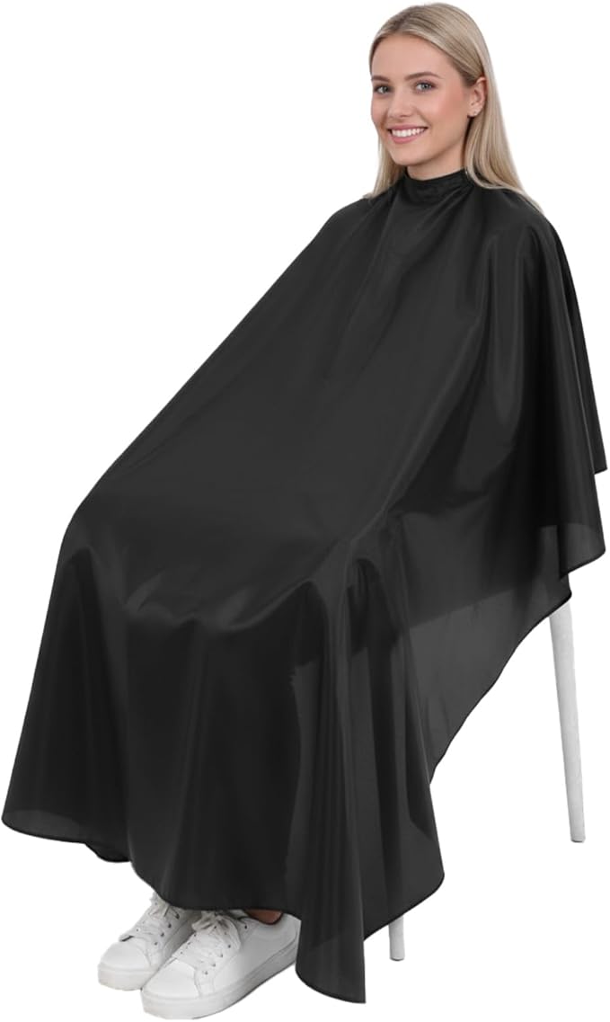 12 Pcs Barber Cape with Adjustable Snap Closure, Waterproof Hair Cutting Cape, 59 x 47 Salon Apron for Women Men, Professional Hair Cutting Salon Capes for Hairstylist Hair Dye, Black