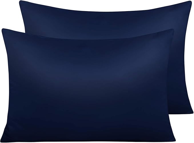 NTBAY Zippered Satin Pillow Cases for Hair and Skin, Luxury Queen Hidden Zipper Pillowcases Set of 2, 20x30 Inches, Navy Blue