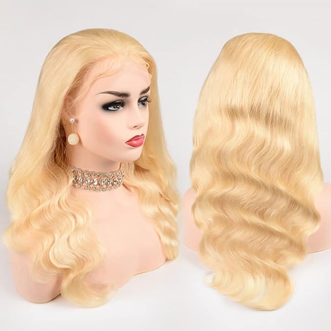 613 Blonde Human Hair Wigs 13X6 HD Transparent Lace Front Body Wave Wigs with Baby Hair for Black Women Pre Plucked Brazilian Virgin Hair Wig 180% Density 16 Inch