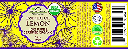 US Organic 100% Pure Lemon Essential Oil - USDA Certified Organic, Cold Pressed - W/Euro droppers (More Size Variations Available) (15 ml)