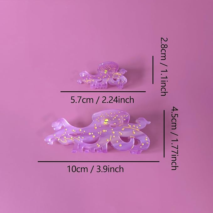 Cute Purple Octopus Hair Clips,Novelty Acetate Ocean Octopus Claw Clip,Pack of 2