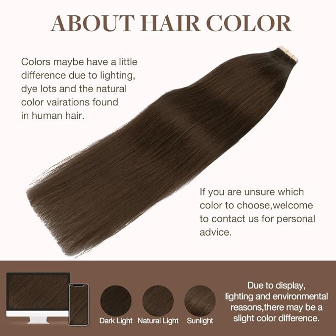 GOO GOO Tape in Hair Extensions Human Hair, 4A Chocolate Brown, 22inch 100g 40pcs, Skin Weft Seamless Invisible, Silky Straight with Thick Ends, Remy Human Hair