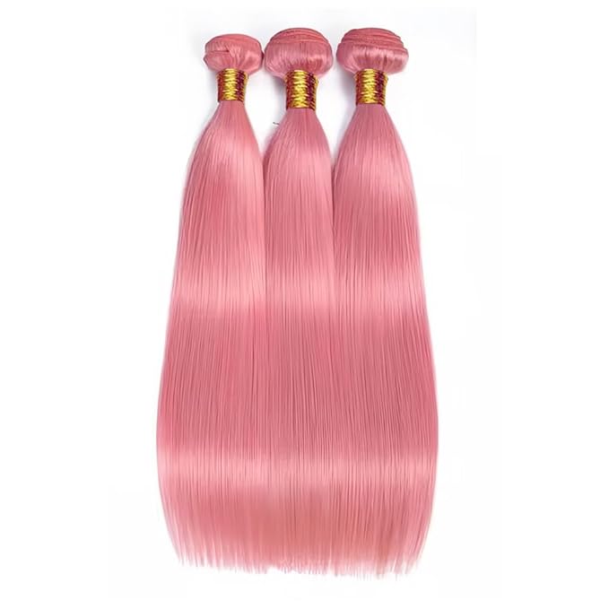 Pink Bundles Human Hair Pink Straight Bundles 22 24 26 Inch Niegmeag Hair Double Weft Grade 8A Peruvian Virgin Remy Hair Extensions 100g/pc