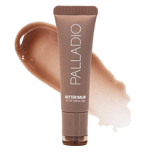 Palladio Butter Balm - Hydrating Lip Balm with Sheer Tint, Aloe, Peptides, Shea Butter, and Vegan Formulation for Instant Moisture, Shine, and Soothing Lip Care, Caramel Glazed