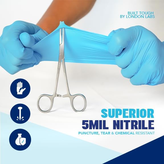 Sky Blue 5 Mil Nitrile Exam Gloves Disposable Latex Free | Medical Rubber Gloves for Doctors, EMT, First Aid Kit, Food Service & Cleaning | Bulk Nitrile for Mechanics (100 CT) - Large