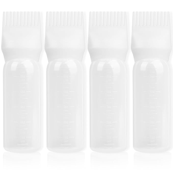 BLAAROOM Root Comb Applicator Bottle 6 Ounce, 4 Pack Hair Oil Applicator with Root Comb Brush for Scalp Hair Oiling - White