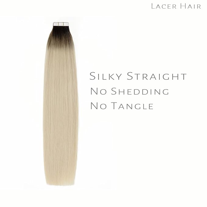 Lacer Tape in Hair Extensions Human Hair, 20pcs 30g 12 Inch Darkest Brown to Platinum Blonde Hair Extensions Tape in Straight Human Hair Tape in Extensions Skin Weft Double Sided