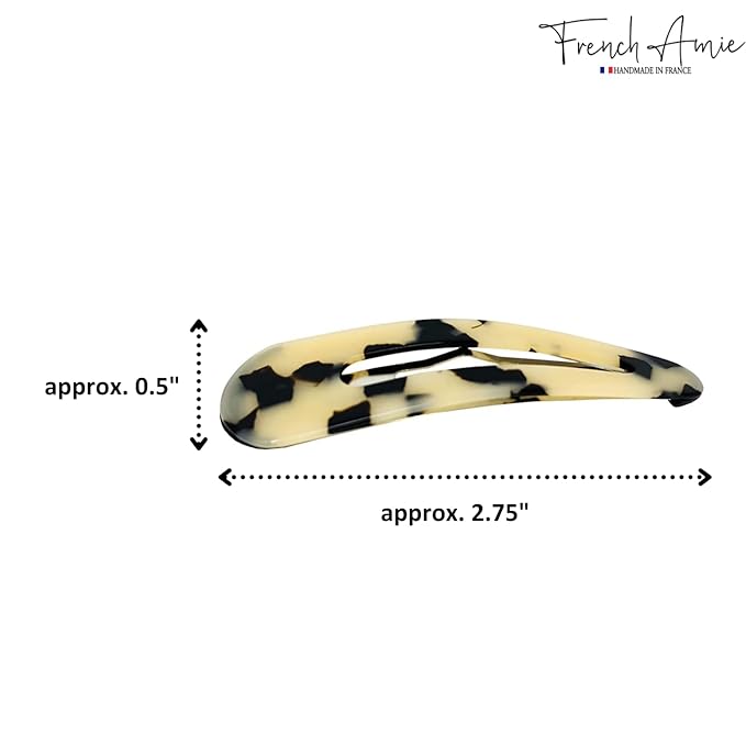 French Amie Clic Clac Large Handmade Celluloid Acetate Set of 2 Snap Hair Clips No Slip Side Slide-in Barrette for Women and Girls (White Tokyo)