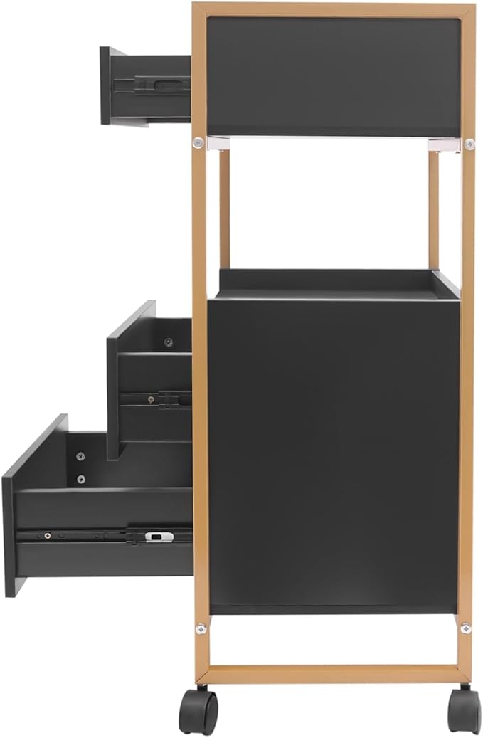 Salon Trolley with Wheels, 3 Drawers Salon Cart with Hair Dryer Holder Utility Salons Cabinet for Tools Storage at Barbershop Beauty Salons Tattoo Shop (Black)