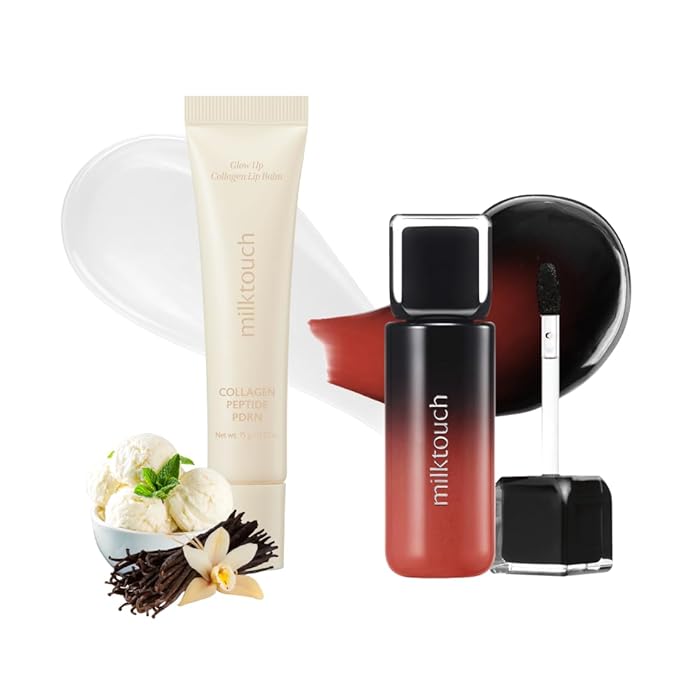 MILKTOUCH [Summer-proof Lip Combo] Black Peel Off Lip Tattoo #05 Black Fig + Collagen Lip Balm #VanillaCake